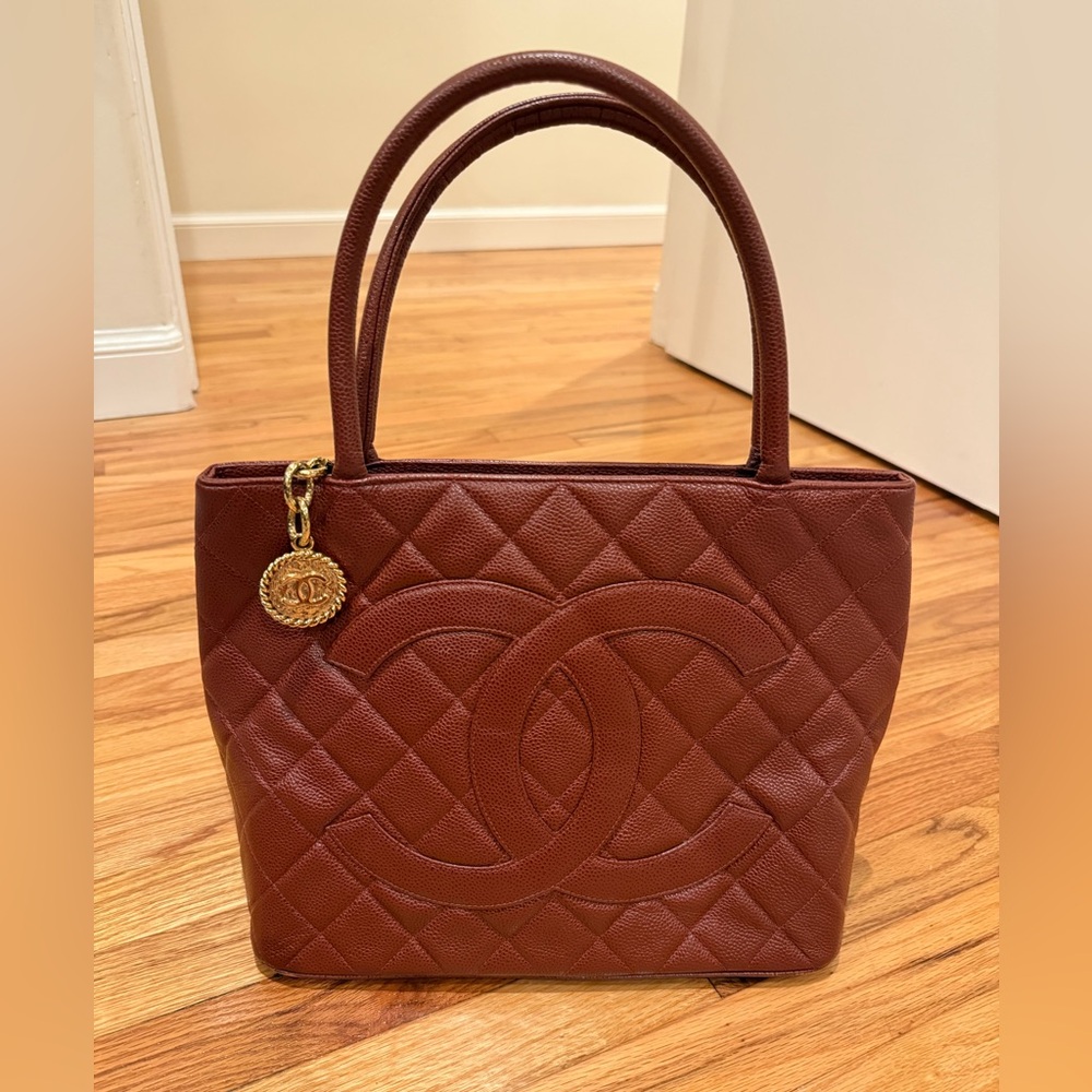 CHANEL Brown Quilted Tote with Gold Charm